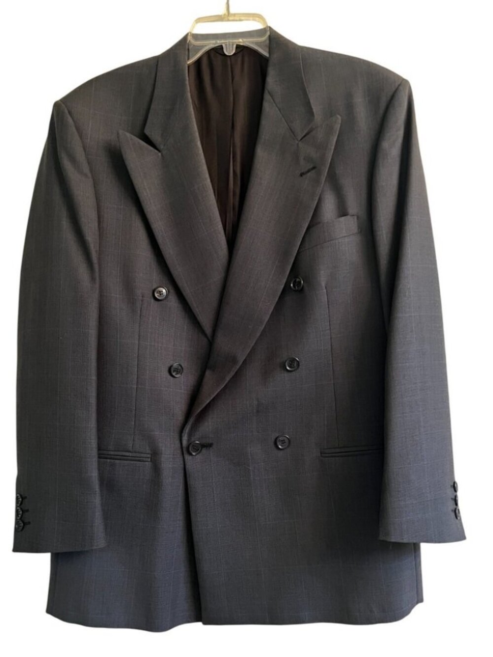 Pierre Cardin Mens Charcoal windowpane Double Breasted Blazer Jacket Size 42R